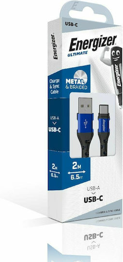 Energizer Плетен USB 2.0 Кабел USB-C Мъжки - USB-A Син 2м C520CKBL
