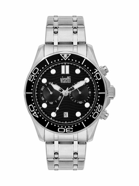 Visetti Ανδρικό Ρολόι 43mm Χρονογράφος Μπαταρίας με Ασημί Μεταλλικό Μπρασελέ