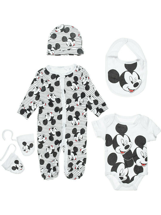 Alouette Mickey Mouse Set Body pentru Bebeluși Mânecă lungă cu Accesoriu Multicolor 5buc