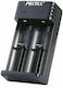 Pkcell PK-8221 USB Ladegerät 2 Batterien Li-Ion Größe 18650/16340/26650/14500