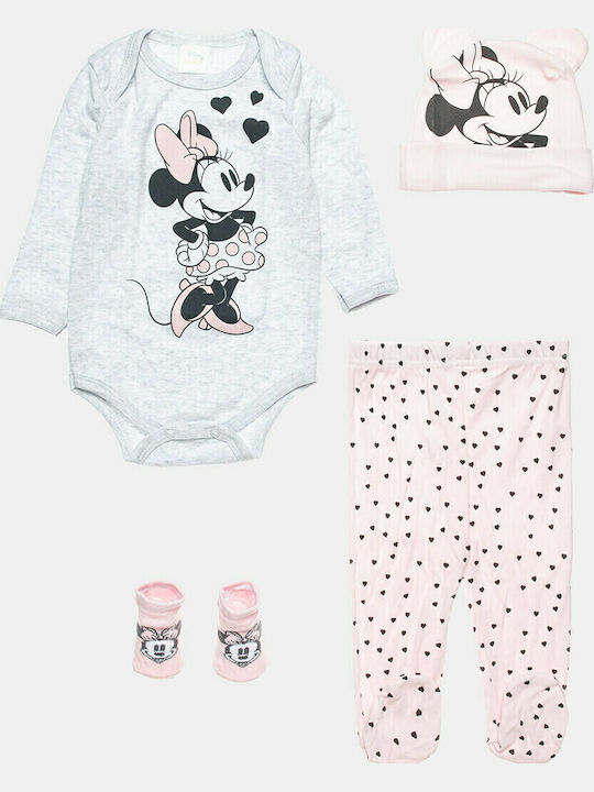 Alouette Disney Minnie Mouse Set Body pentru Bebeluși Mânecă lungă cu Pantaloni Gri 4buc
