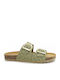 Leder Flache Sandalen für Damen in Khaki Farbe