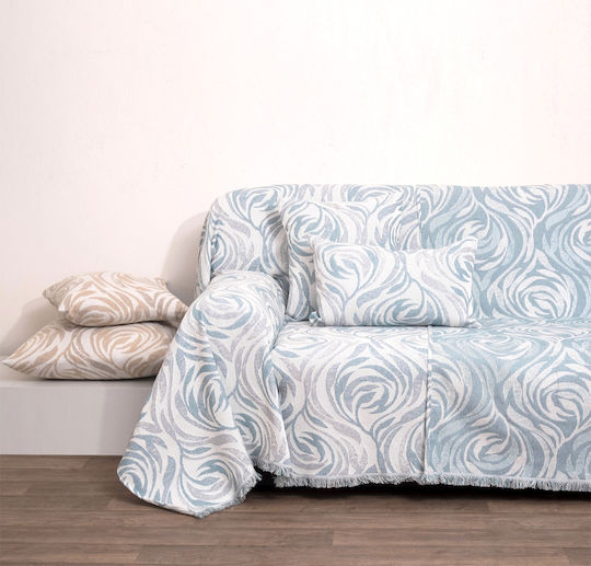 Anna Riska 1566 Four-Seater Sofa Throw 2 Sides Jacquard 180x320cm Lake Blue