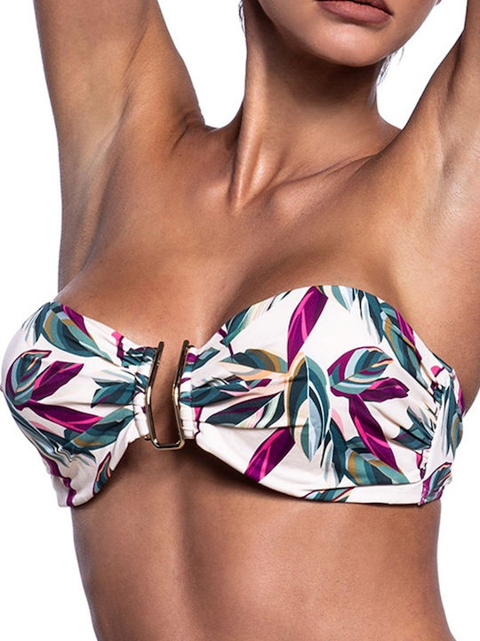 Bluepoint Tropical Chaos Strapless Bikini Top με Ενίσχυση Floral Λευκό