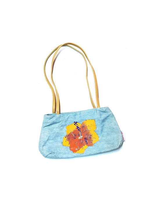 Children's jeans bag with orange flower fabric with zipper 29 cm