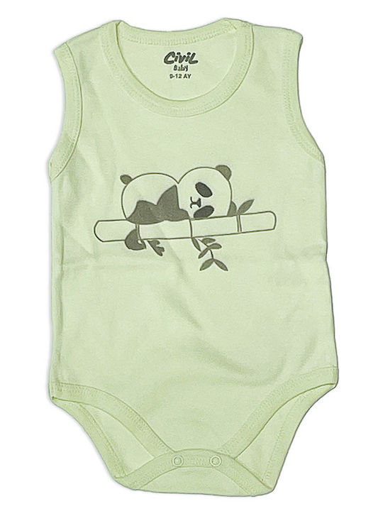 Baby sleeveless leotard 'panda' light green for girls (0-18 months)