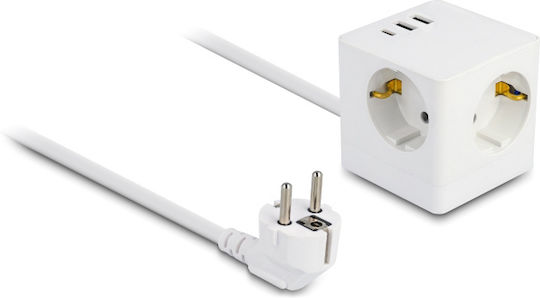 DeLock PowerCube Aσφαλείας 3 Θέσεων με 2 USB-A, 1 USB-C και Καλώδιο 1.5m