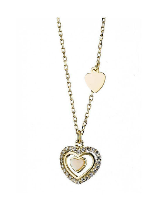 Oxzen Necklace with design Heart from Gold Plated Silver with Zircon