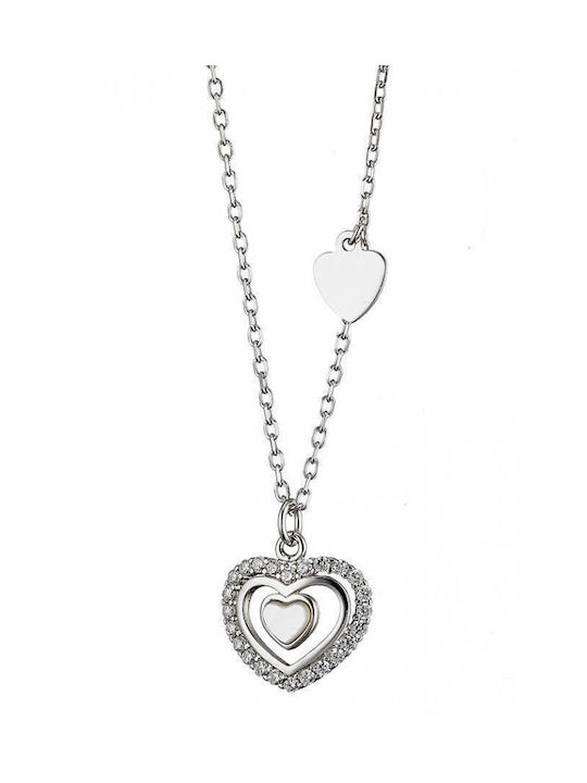 Oxzen Necklace with design Heart from Silver with Zircon