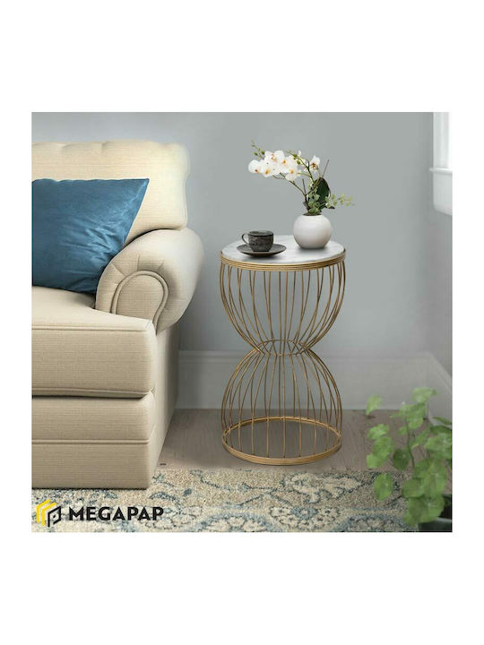 Round Side Coffee Table Pino Wooden White / Gold W35xL35xH58cm