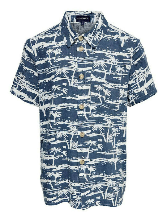 Παιδικό Floral Πουκάμισο Κοντομάνικο Navy Μπλε