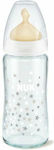 Nuk Glass Bottle First Choice Plus Temperature Control Anti-Colic with Rubber Nipple for 0+, 0+ m, months White Stars 240ml 1pcs 10.745.125