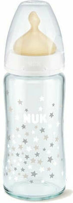 Nuk Glasflasche First Choice Plus Temperature Control Gegen Koliken mit Kautschuksauger für 0+, 0+ m, Monate White Sterne 240ml 1Stück 10.745.125