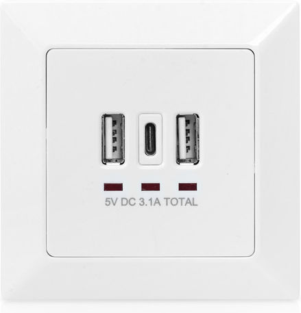 Digitus Gemauerte Steckdose mit 3 USB-Anschlüssen Weiß