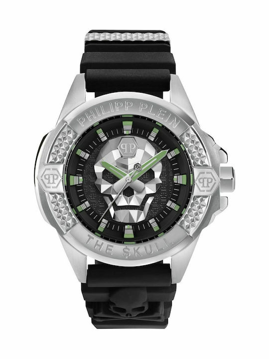 Philipp Plein The $kull Ceas Barbati 44mm Baterie Cu Curea Cauciuc Neagră