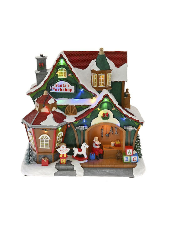 Iliadis Christmas Illuminated Decorative House with Battery with Music and Movement 28x28x17cm. Santa's Workshop