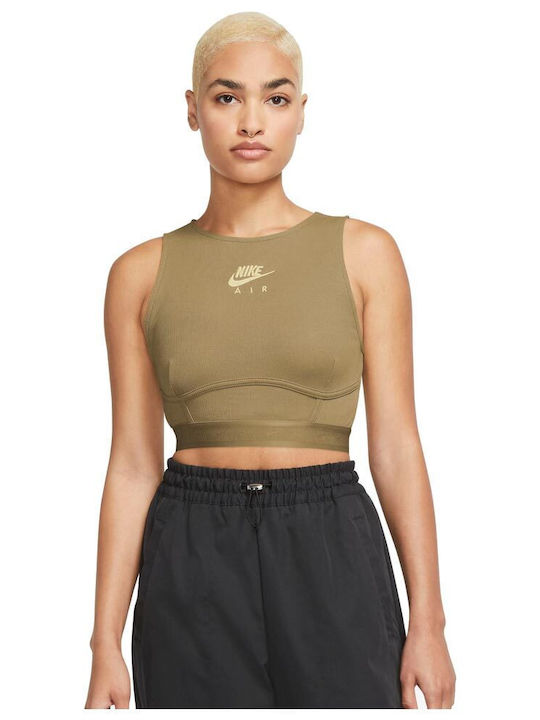 Air Women's Summer Crop Top Cotton Sleeveless Khaki