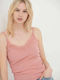Funky Buddha Women's Summer Blouse with Straps & V Neckline Pink