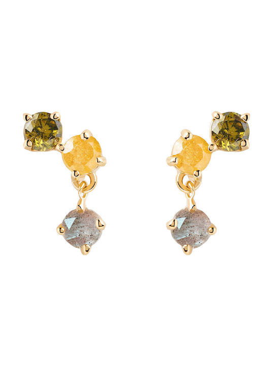 P D Paola Flora Earrings Pendants made of Silver Gold Plated with Stones