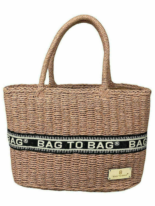 Bag to Bag Wicker Beach Bag with Inner Pockets Beige