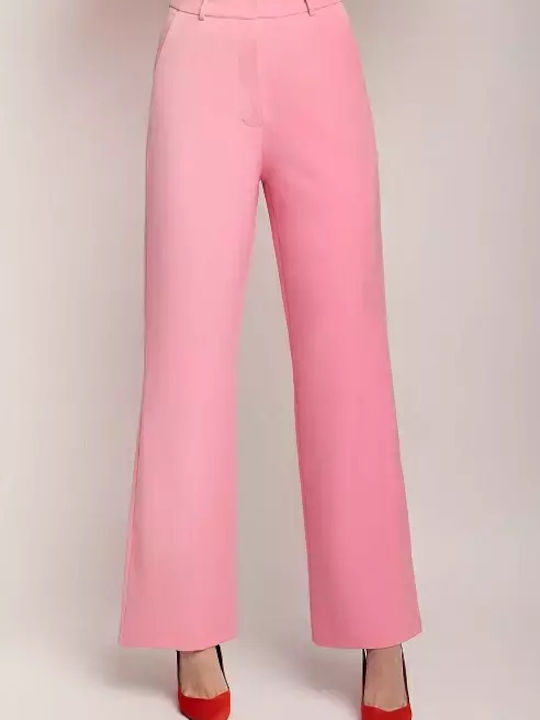Desiree Γυναικεία Ψηλόμεση Υφασμάτινη Παντελόνα σε Ροζ Χρώμα