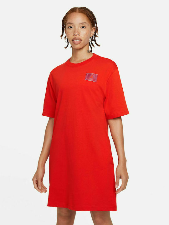 Jordan Essentials Καλοκαιρινό Mini Αθλητικό Φόρεμα T-shirt Κοντομάνικο Κόκκινο