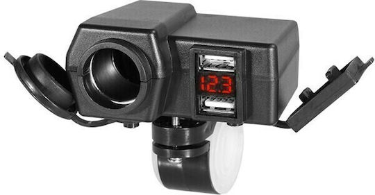 Race2 Motorradladegerät mit Anschlüssen: 2xUSB & 1xZigarettenanzünder mit Voltmeter Rot