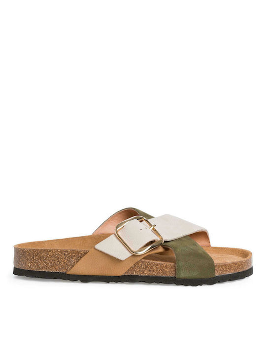 Tamaris Leather Women's Flat Sandals Anatomic in Beige Color