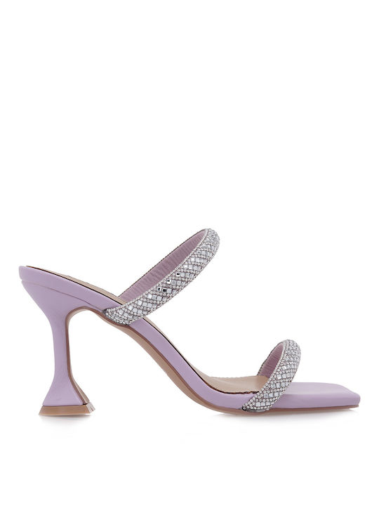 Exe Women's Sandals with Strass Purple with Thin High Heel