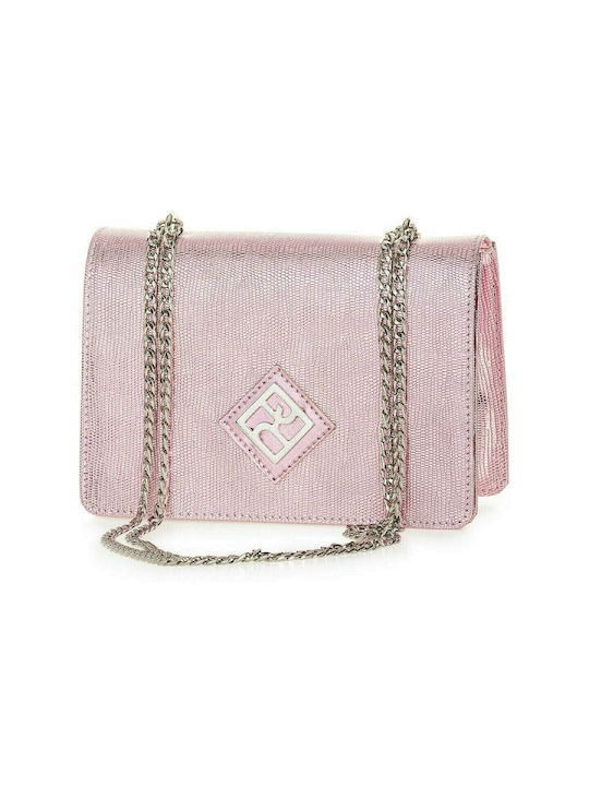 Pierro Accessories Lizard Γυναικεία Flap Bag Χιαστί Ροζ