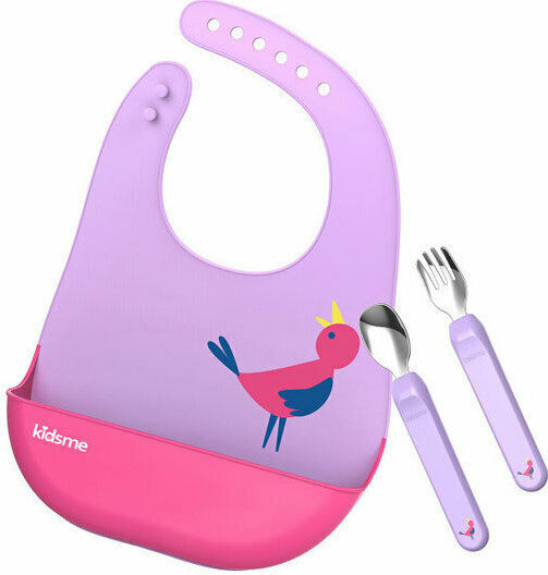 Kidsme Waterproof Лигавник Силикон с бутон & Джоб Лавандула за 6 за електронен магазин в категорията "Гризалки и облекчение при изрязване на зъби" 3бр