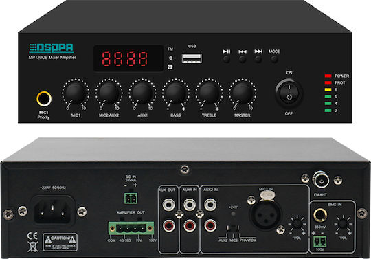 DSPPA MP120UB Ολοκληρωμένος Ενισχυτής Εγκαταστάσεων με 1 Ζώνη 120W/100V και Συνδέσεις USB/FM/Bluetooth