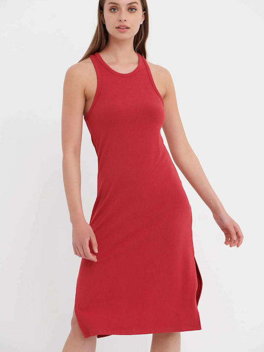 Summer Midi Dress with Slit Earth Red