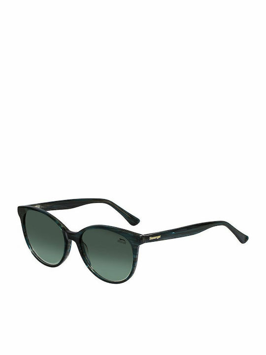 Slazenger Unisex Sonnenbrille mit Schwarz Kunststoff Gestell und Grün Linse
