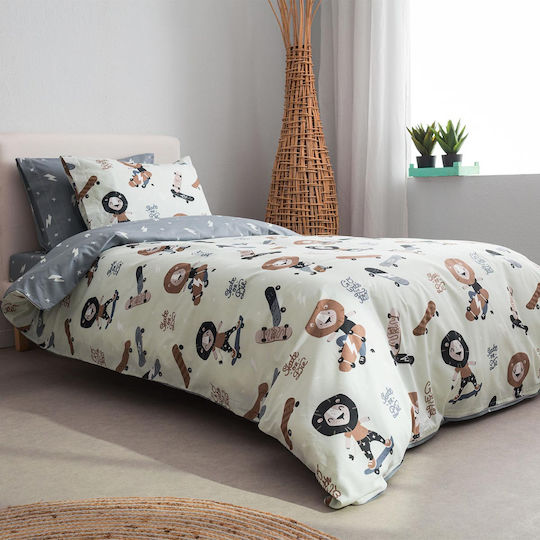 Vesta Home Σετ Σεντόνια Μονά Βαμβακερά Lion Γκρι 170x260cm 3τμχ