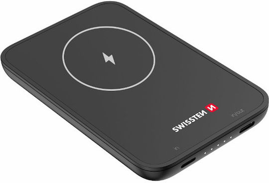 Swissten 22013970 MagSafe Power Bank 5000mAh 20W με Θύρα USB-C Power Delivery / Quick Charge 3.0 Μαύρο
