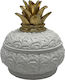 Karvounis Plastic Sweet Jar 22323 with Lid Pineapple White-Gold 15x14.5x15cm