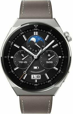 Huawei Watch GT 3 Pro Titanium 46mm Αδιάβροχο με Παλμογράφο (Gray Leather)