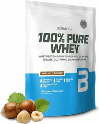Biotech USA 100% Pure Whey Molkenprotein Glutenfrei mit Geschmack Haselnuss 1kg