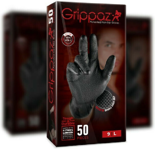 Grippaz Tough & Durable 246A Nitrile Examination Gloves Powder Free Black 50pcs