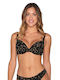 Luna Padded Underwire Bikini Bra with Adjustable Straps Black Animal Print