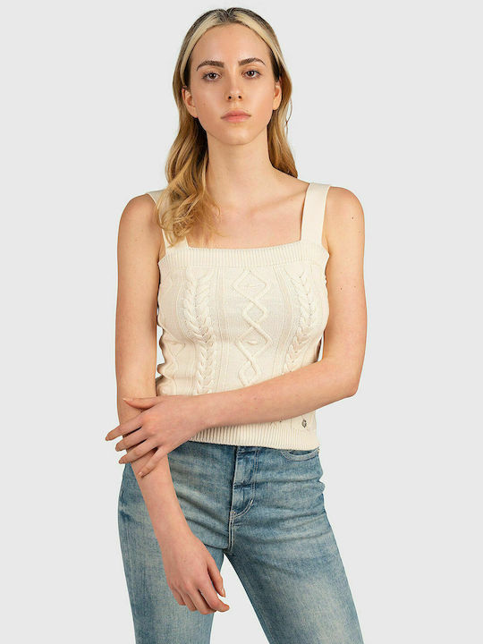 Guess Women's Summer Blouse Cotton with Straps Ecru