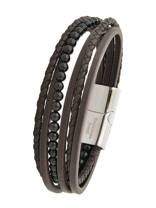 Armband aus Edelstahl und Leder mit Halbedelsteinen BAD035SK