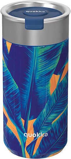 Quokka Tumblers Glass Thermos Stainless Steel BPA Free 400ml Blue Jungle with Straw and Handle