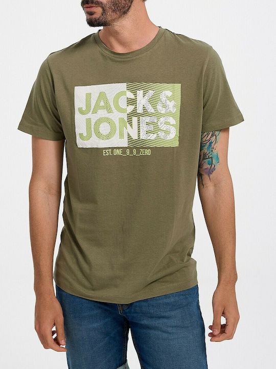 Jack & Jones Ανδρικό T-shirt Χακί με Λογότυπο