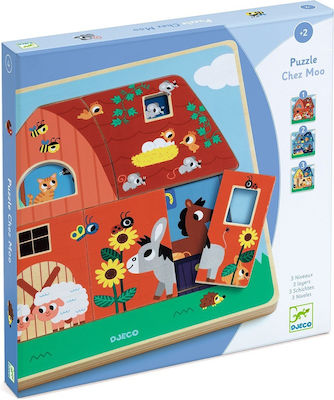 Wooden Kids Peg Puzzle Chez Moo for 2++ Years 11pcs Djeco