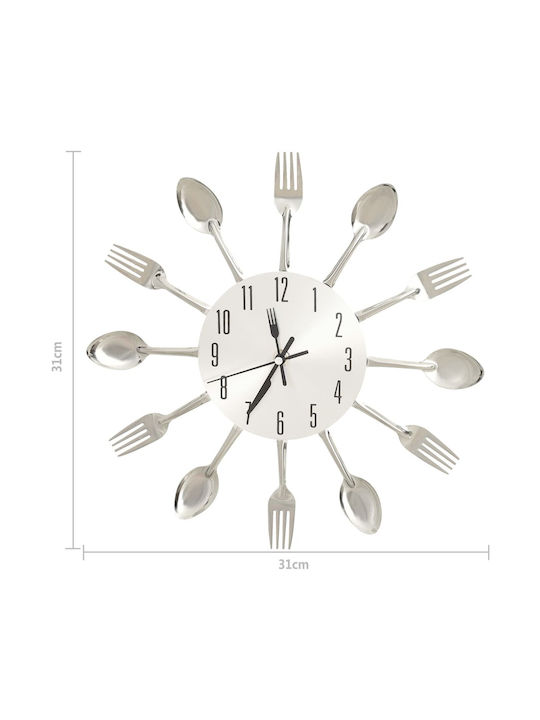 vidaXL Ρολόι Τοίχου Spoon & Fork Μεταλλικό Ασημί 31cm