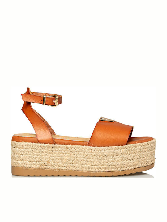 Women's Flat Sandals with Strap Flatforms in Tabac Brown Color