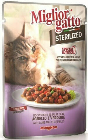 Morando Miglior Gatto Sterilised Υγρή Τροφή για Ενήλικες Γάτες σε Φακελάκι με Αρνί και Λαχανικά 85gr