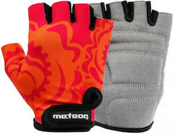 Meteor Big Flower Half Finger Kids Cycling Gloves Red